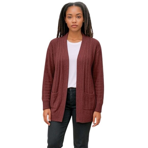 Michael Kors Open Front Cardigan Sweater Maroon Knit Cozy Fall Women’s XS - Picture 1 of 9